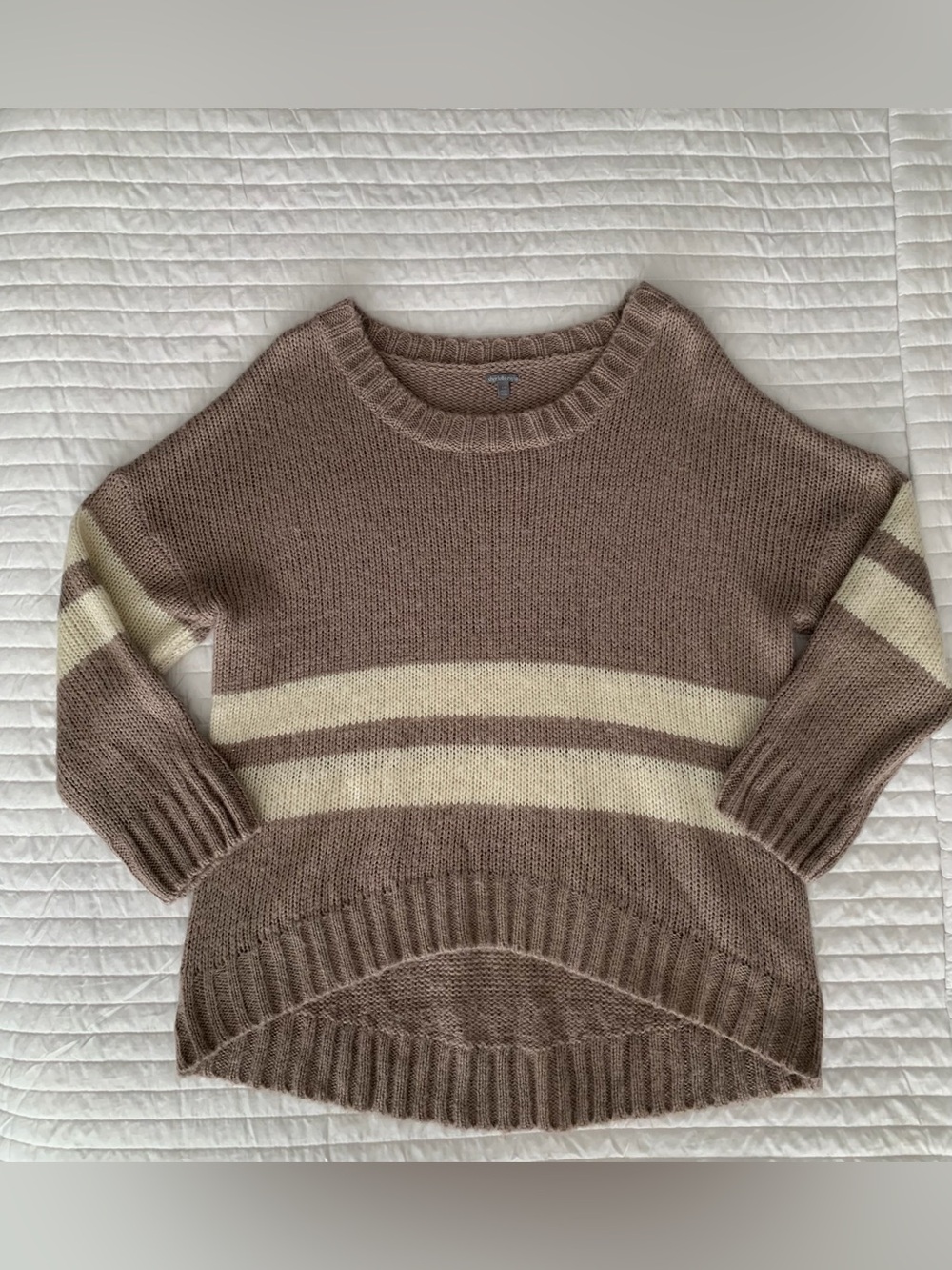 Charlotte Russe Mauve Tan Striped Oversized Hi Low Curved Hem Sweater Medium